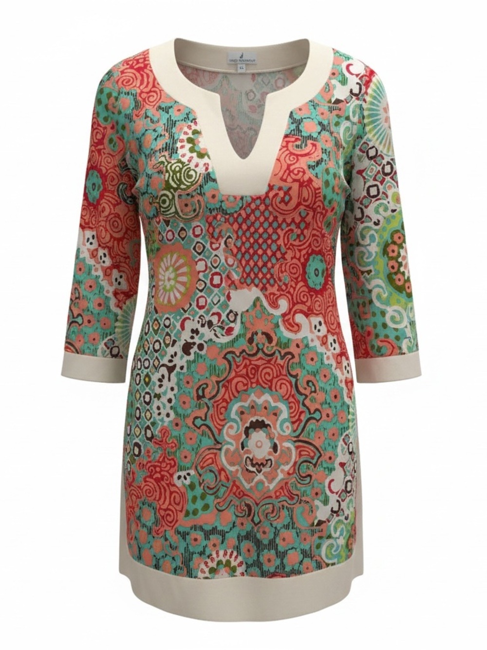 Jude Connally Coral & Teal Printed Tunic with Cream Trim